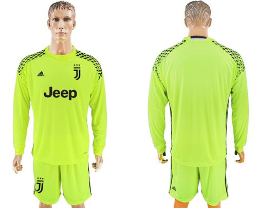 Juventus Blank Shiny Green Goalkeeper Long Sleeves Soccer Club Jersey